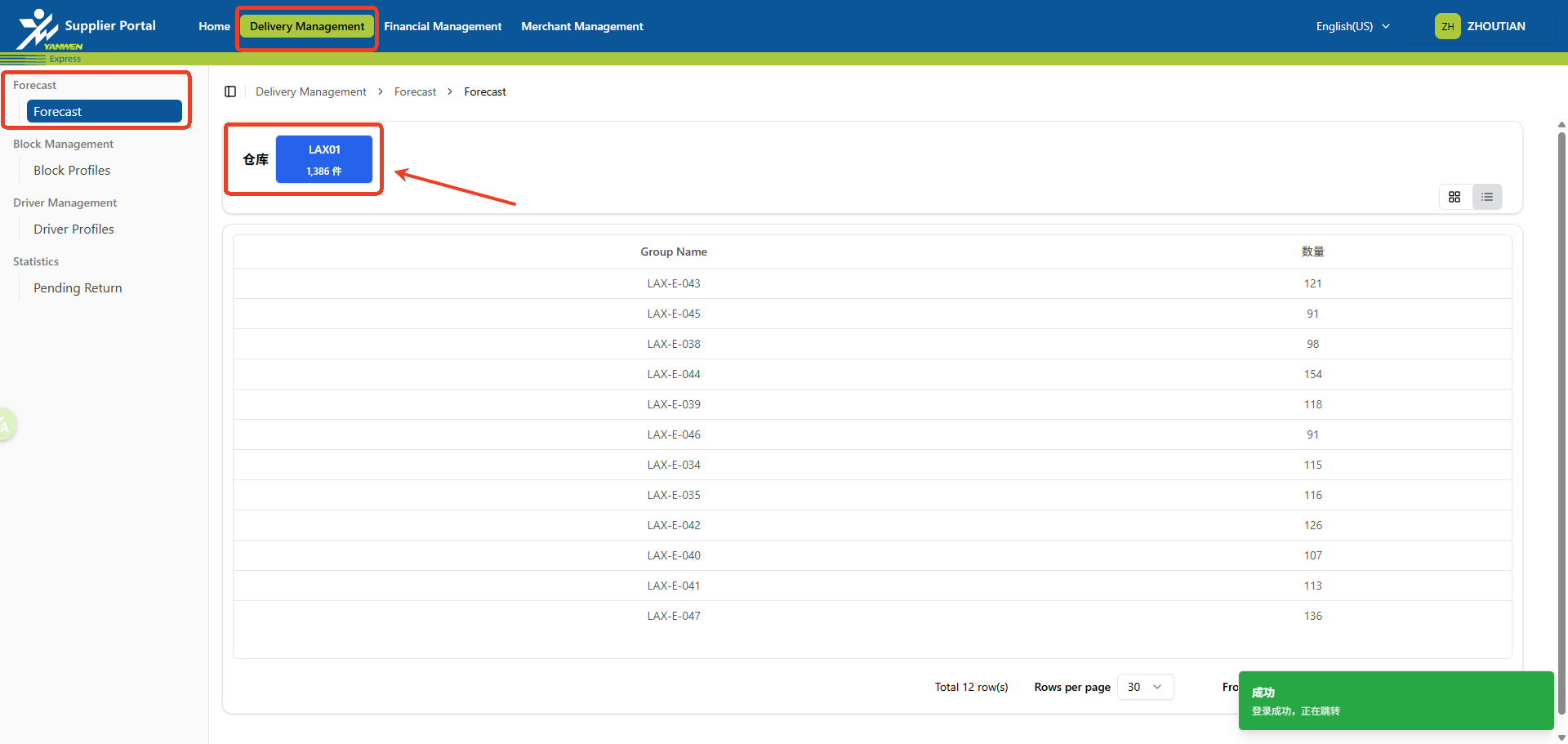 货量预测页面示意